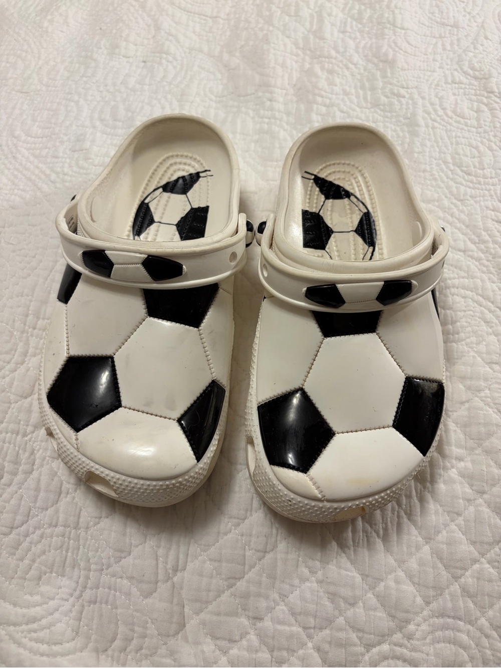 CROCS Kids Soccer-Pattern Clogs in White and Black